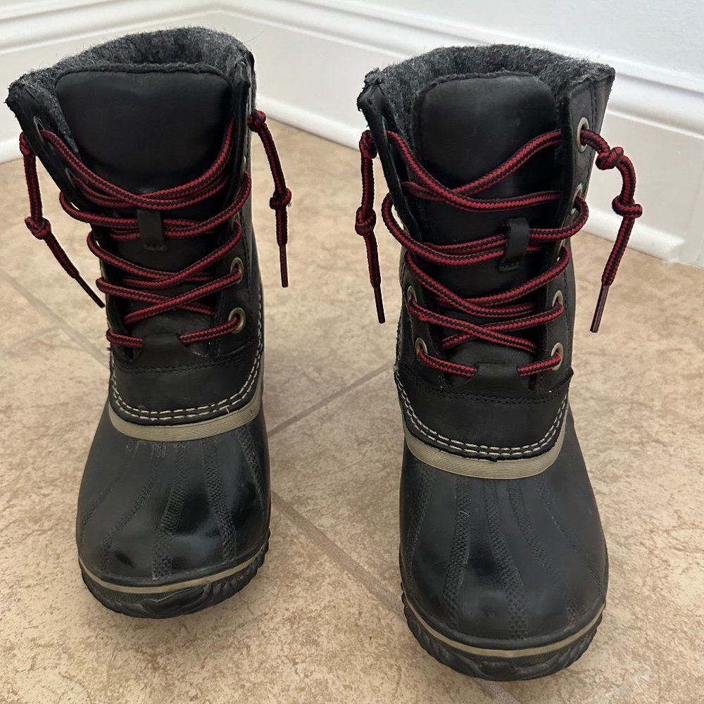 Sorel Slimpack ll Lace Up Heeled Waterproof Black Leather Winter Snow Boot